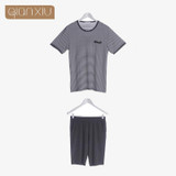 Qianxiu Pajamas For Men Summer Stripes  Sleepwear Men Short-sleeve Pants Pajama Set