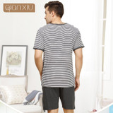 Qianxiu Pajamas For Men Summer Stripes  Sleepwear Men Short-sleeve Pants Pajama Set