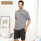 Qianxiu Pajamas For Men Summer Stripes  Sleepwear Men Short-sleeve Pants Pajama Set