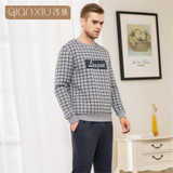 Qianxiu Couples Pajamas pullover Men's Pajamas Pijama Set winter fashion Plaid Clip cotton long-sleeved sleepwear men pyjamas