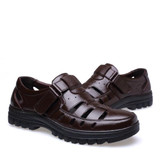 QFFAZ Genuine Leather Men Sandals Shoes Fretwork Breathable Fisherman Shoes Style Retro Gladiator summer men Business sandales