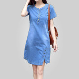 QAZXSW Spring Summer Denim Dress For Women 2018 Harajuku Jeans Dress With Button Slip Plus Size Sarafans Vestidos Feminino HB065