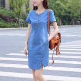 QAZXSW Spring Summer Denim Dress For Women 2018 Harajuku Jeans Dress With Button Slip Plus Size Sarafans Vestidos Feminino HB065