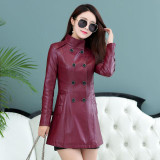 Double Breasted Long Leather Coats Plus Size 4XL Women Stand Collar Faux Leather Jacket Jaqueta Couro Jaqueta De Couro Feminina