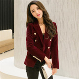 Double Breasted  Lady Blazers Plus Size OL Blazer 2017 New Spring Autumn Fashion Women Midnight Navy Slim Velvet Blazer Jackets