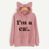 Dotfashion Slogan Print Front Cat Ear Marled Cute Top Autumn Pink Woman Hoodie Sweatshirt 2017 Long Sleeve Sweatshirt