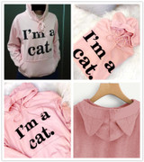 Dotfashion Slogan Print Front Cat Ear Marled Cute Top Autumn Pink Woman Hoodie Sweatshirt 2017 Long Sleeve Sweatshirt
