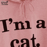 Dotfashion Slogan Print Front Cat Ear Marled Cute Top Autumn Pink Woman Hoodie Sweatshirt 2017 Long Sleeve Sweatshirt