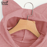Dotfashion Slogan Print Front Cat Ear Marled Cute Top Autumn Pink Woman Hoodie Sweatshirt 2017 Long Sleeve Sweatshirt