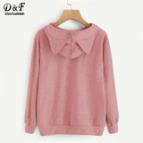 Dotfashion Slogan Print Front Cat Ear Marled Cute Top Autumn Pink Woman Hoodie Sweatshirt 2017 Long Sleeve Sweatshirt