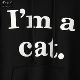 Dotfashion Slogan Print Cat Ear Kawaii Hoodie Sweatshirt 2017 New Black Print Cute Pullovers Long Sleeve Casual Sweatshirt