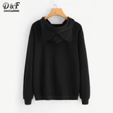 Dotfashion Slogan Print Cat Ear Kawaii Hoodie Sweatshirt 2017 New Black Print Cute Pullovers Long Sleeve Casual Sweatshirt
