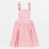 Dotfashion Pleated Zip Up Back Pinafore Dress 2017 New Pink Short Pinafore Woman Clothing Straps Sleeveless Solid Dress
