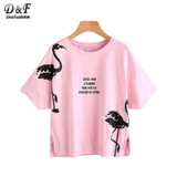 Dotfashion Pink Dolman Sleeve Graphic Tee Summer Round Neck Short Sleeve Casual Tee Women's Animal Print Cute T-shirts