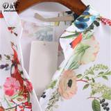 Dotfashion Multicolor V Neck Floral Print Tops Blouses Casual 2016 Shirts Women Vogue Long Sleeve Buttons Dip Hem Blouse