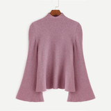 Dotfashion Mock Neck Bell Sleeve Jersey Sweater 2017 Women Turtleneck Loose Pullovers Long Sleeve Elegant Sweater