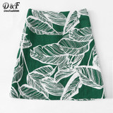 Dotfashion Leaves Print Button Front Skirt 2018 Summer High Waist Sheath A Line Skirt Women Multicolor Casual Short Skirt