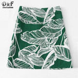 Dotfashion Leaves Print Button Front Skirt 2018 Summer High Waist Sheath A Line Skirt Women Multicolor Casual Short Skirt