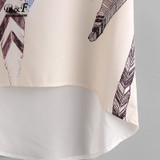 Dotfashion Floral Print Batwing Sleeve Dip Hem Blouse 2017 Summer Beige Round Neck High Low Blouse Women's Casual Tops