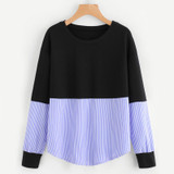 Dotfashion Contrast Stripe Drop Shoulder Sweatshirt Woman Round Neck Long Sleeve Pullover 2017 Ladies Autumn Sweatshirt