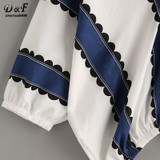 Dotfashion Contrast Print Double V Blouse 2017 Summer V Neck Half Sleeve Woman Top And Blouse Multi Color Batwing Blouse
