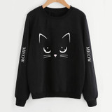 Dotfashion Cat Print Front Sweatshirt 2017 Black Round Neck Long Sleeve Pullovers Autumn Woman Cute Casual Sweatshirt