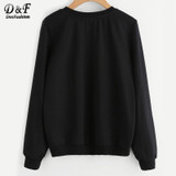 Dotfashion Cat Print Front Sweatshirt 2017 Black Round Neck Long Sleeve Pullovers Autumn Woman Cute Casual Sweatshirt