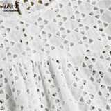 Dotfashion Buttoned Keyhole Flutter Sleeve Blouses Cap Sleeve Blouses With Ruffle Summer Eyelet Embroidered Smock Tops