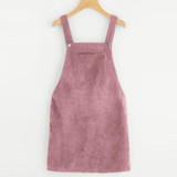 Dotfashion Bib Pocket Front Overall Short Dress 2018 Pink Zip Button Pinafore Shift Dress Female Sleeveless Plain Dress