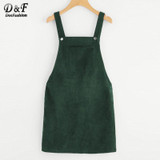 Dotfashion Bib Pocket Front Overall Short Dress 2018 Pink Zip Button Pinafore Shift Dress Female Sleeveless Plain Dress