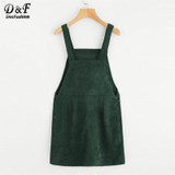 Dotfashion Bib Pocket Front Overall Short Dress 2018 Pink Zip Button Pinafore Shift Dress Female Sleeveless Plain Dress