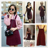 Dotfashion Bib Pocket Front Overall Dress 2017 Burgundy Square Neck Pinafore Cute Shift Dress Sleeveless Short Dress
