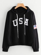 DOSOMA 2017 Autumn Casual Hoodie Women Letters USA Flag Printed Long Sleeve Hoodies Sweatshirt Fashion Women Hooded Jackets Coat