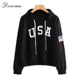 DOSOMA 2017 Autumn Casual Hoodie Women Letters USA Flag Printed Long Sleeve Hoodies Sweatshirt Fashion Women Hooded Jackets Coat