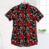 Dioufond Women Summer Tops Plus Size Short Sleeve Shirt Beach Cotton Floral Blouse Turn Down Collar Shirt Blusa Women Casual Top