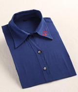 Dioufond Women School Shirt White Blue Tops Ladies Blouses Long Sleeve Shirt Female Office Top Pocket With Cat Embroidery