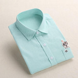 Dioufond Women School Shirt White Blue Tops Ladies Blouses Long Sleeve Shirt Female Office Top Pocket With Cat Embroidery
