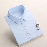 Dioufond Women School Shirt White Blue Tops Ladies Blouses Long Sleeve Shirt Female Office Top Pocket With Cat Embroidery