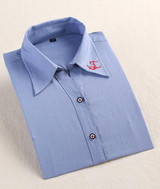 Dioufond Women School Shirt White Blue Tops Ladies Blouses Long Sleeve Shirt Female Office Top Pocket With Cat Embroidery