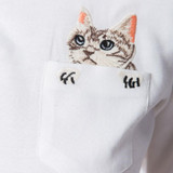 Dioufond Women School Shirt White Blue Tops Ladies Blouses Long Sleeve Shirt Female Office Top Pocket With Cat Embroidery