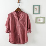 Dioufond Women Korean Style Shirts Fashion V-Neck Blouse Casual Cotton Shirt Ladies Pocket Tops Female Blusas Femininas