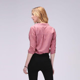 Dioufond Women Korean Style Shirts Fashion V-Neck Blouse Casual Cotton Shirt Ladies Pocket Tops Female Blusas Femininas