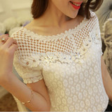 6XL ZANZEA Plus Size Women White Lace Blouse 2018 Summer Short Sleeve Shirt Floral Blouses Hollow Out Casual Top Blusa Femininas