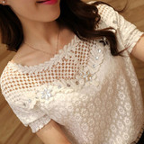 6XL ZANZEA Plus Size Women White Lace Blouse 2018 Summer Short Sleeve Shirt Floral Blouses Hollow Out Casual Top Blusa Femininas