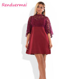 6XL Winter Women Dress Elegant Sexy Party Dress Tunic 2017 Vintage Plus Size Christmas Dress Flare Sleeve Hollow Out Lace Dress