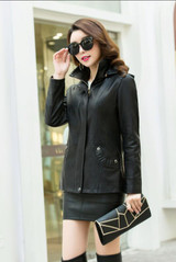 6xl Plus Size Women Clothing Leather Coat Casual Spring Autumn Leather Jacket Woman Blue Black Ladies Outerwear
