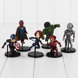 6Pcs/Lot New Arrival The Avengers Q Version Age of Ultron Hulk Spider Man Captain America Black Widow PVC Figure Toys