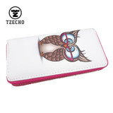 TZECHO Zipper Around Womens Wallets Leather Print Animal OWL Long Female Purses Girls Coin Pocket Credit Card Holder Clutch Bag