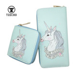 TZECHO Zipper Around Women Wallet With Phone PU Cartoon Unicorn Clutch Purses Small Rfid Credit Cards Holder Long Ladies Wallets