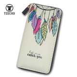 TZECHO Women Wallets PU Print Dream Catcher Carton Long Ladies Purses Coin Pocket Card Holder Clutch Zipper Wallets for Women